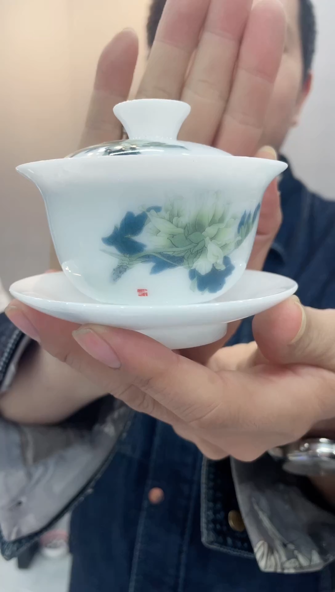 【闪购商品】【席欢李商城】冰玉瓷牡丹盖碗