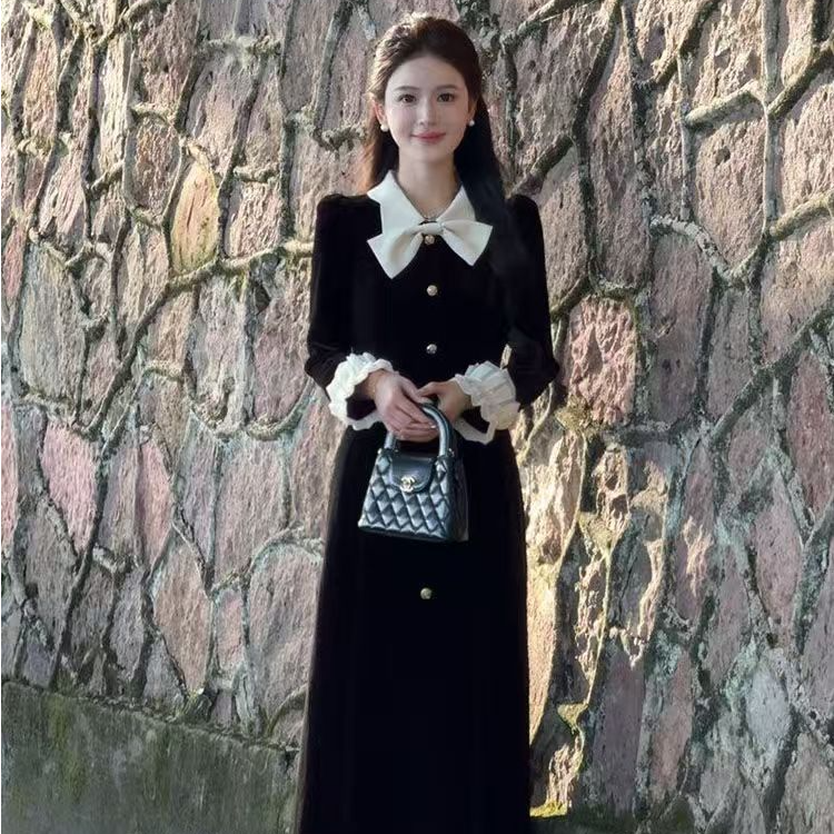 胖妹妹时尚气质小香风连衣裙女初秋新款法式长裙子显瘦小黑裙1972