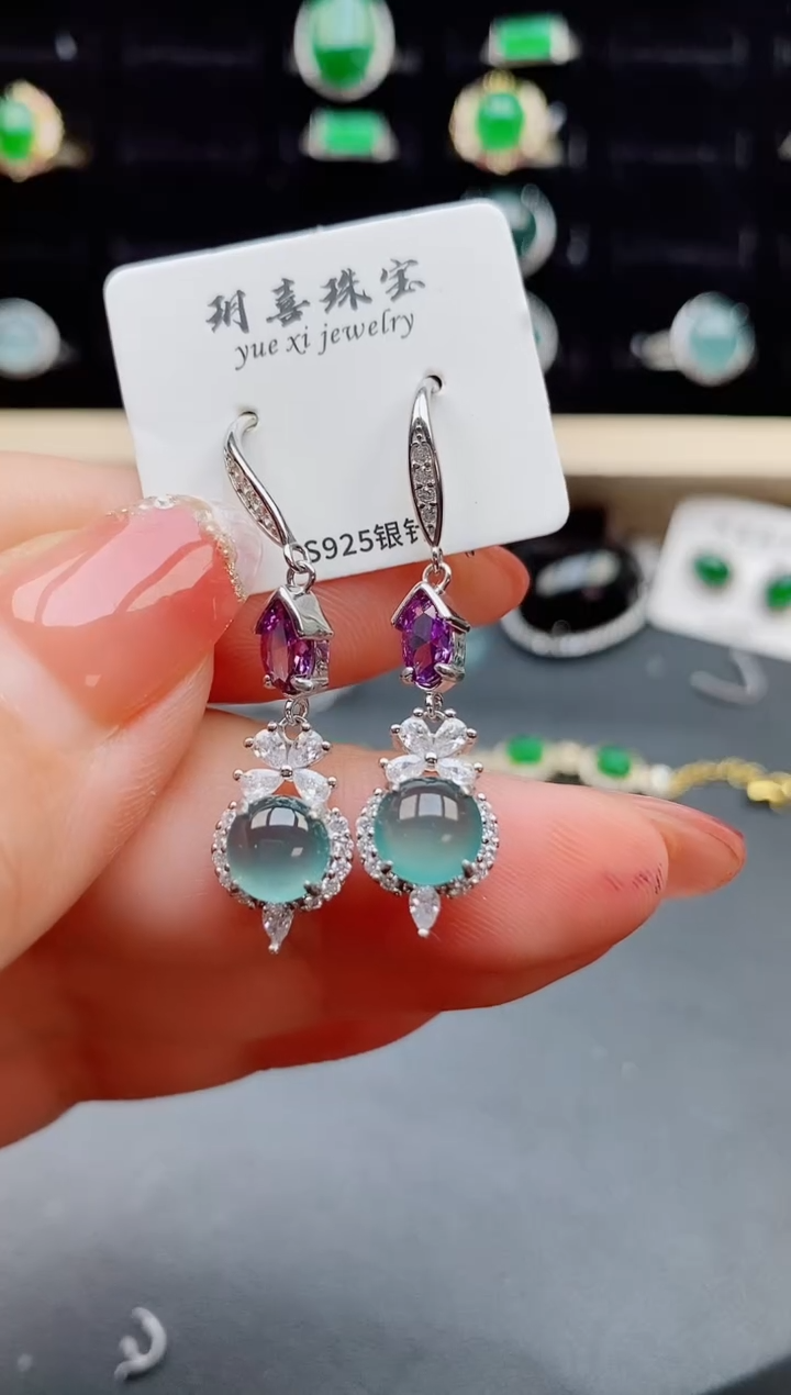【闪购商品】翡翠耳饰银S925镶嵌50805