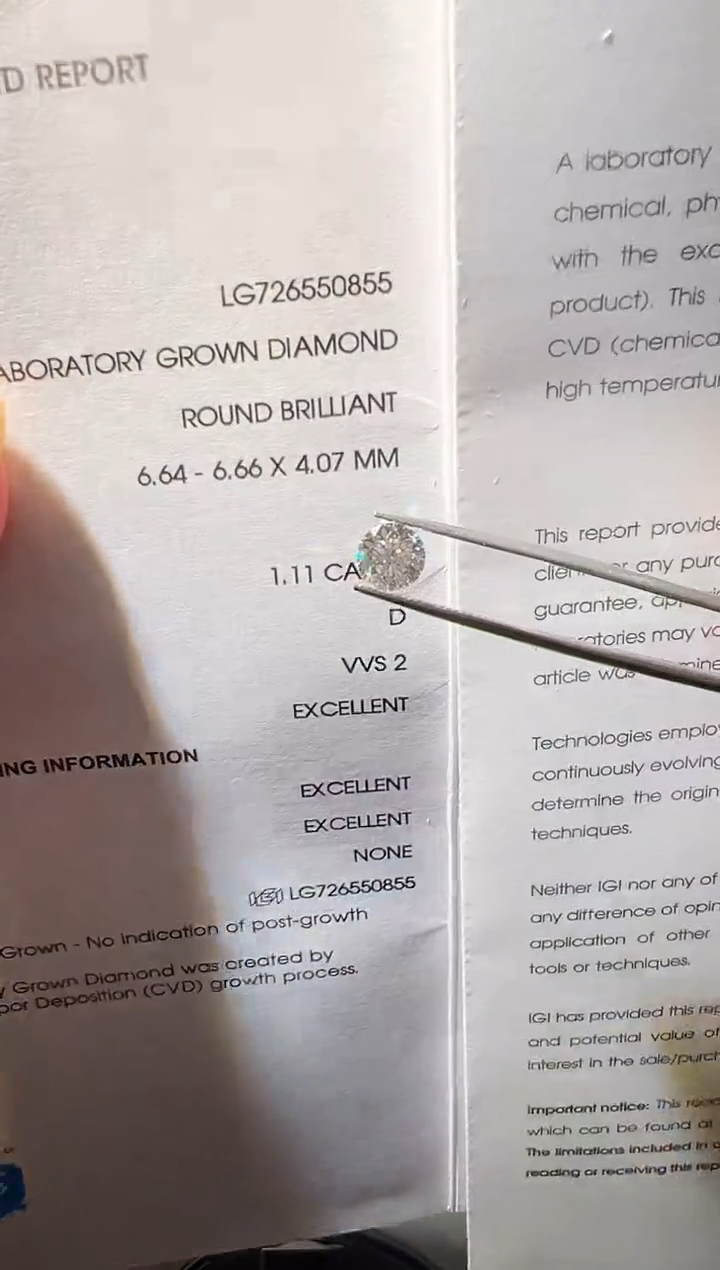 裸石实验室培育钻石努**豆LG0855 1.11ct