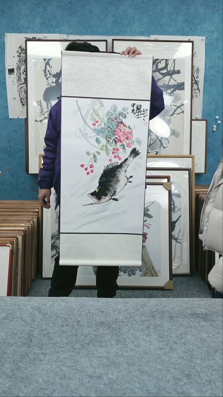 【闪购商品】国画四尺三开本土老师卷轴