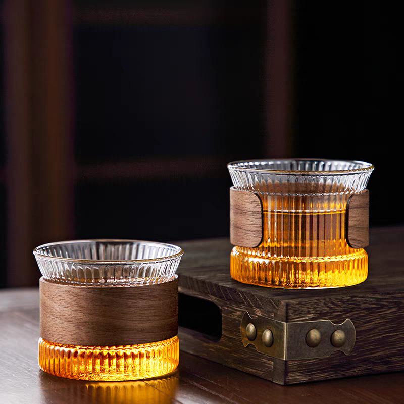 日式耐热玻璃手工锤纹茶杯轻奢透明茶具防烫创意喝茶杯2只家用