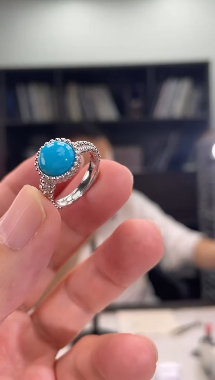 【闪购商品】绿松石戒指银S925镶嵌绿松戒指活口可调节成品