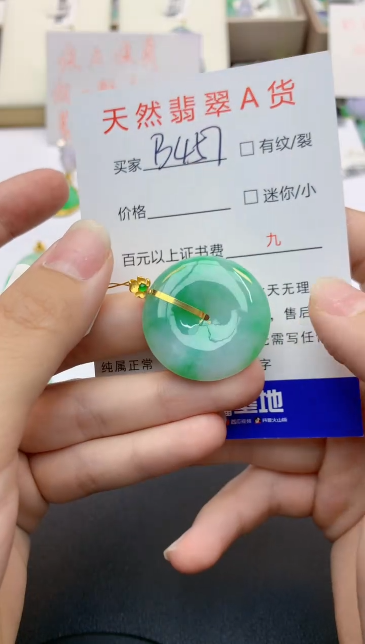 翡翠18K金镶嵌颈饰天然缅甸A货翡翠