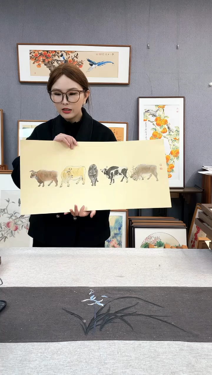 【闪购商品】国画手写手绘带框作品-35*68-杨春柳