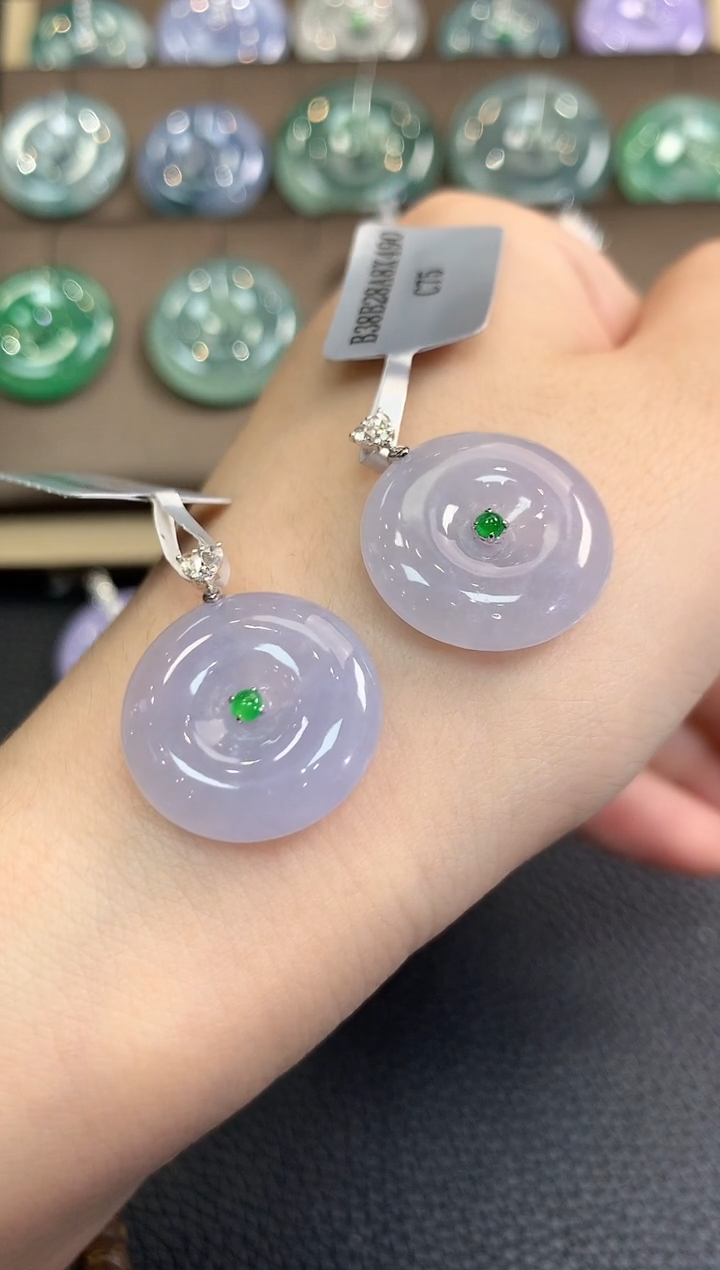 翡翠18K金镶嵌吊坠(不含链)春日珠宝 B16紫货有色差多样性一件发