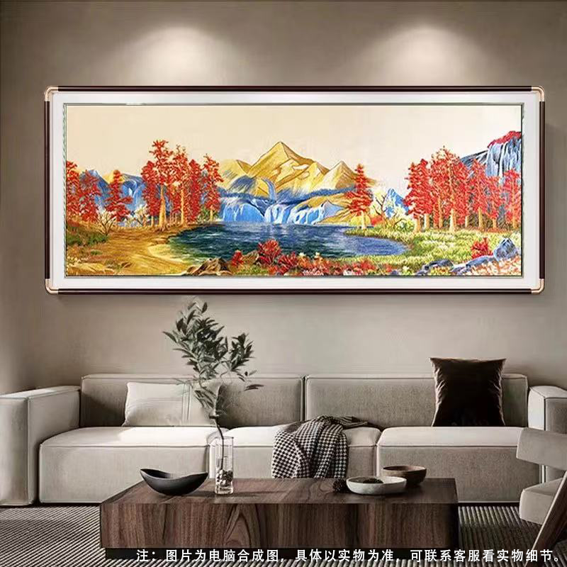 大气山水横匾客厅刺绣装饰画