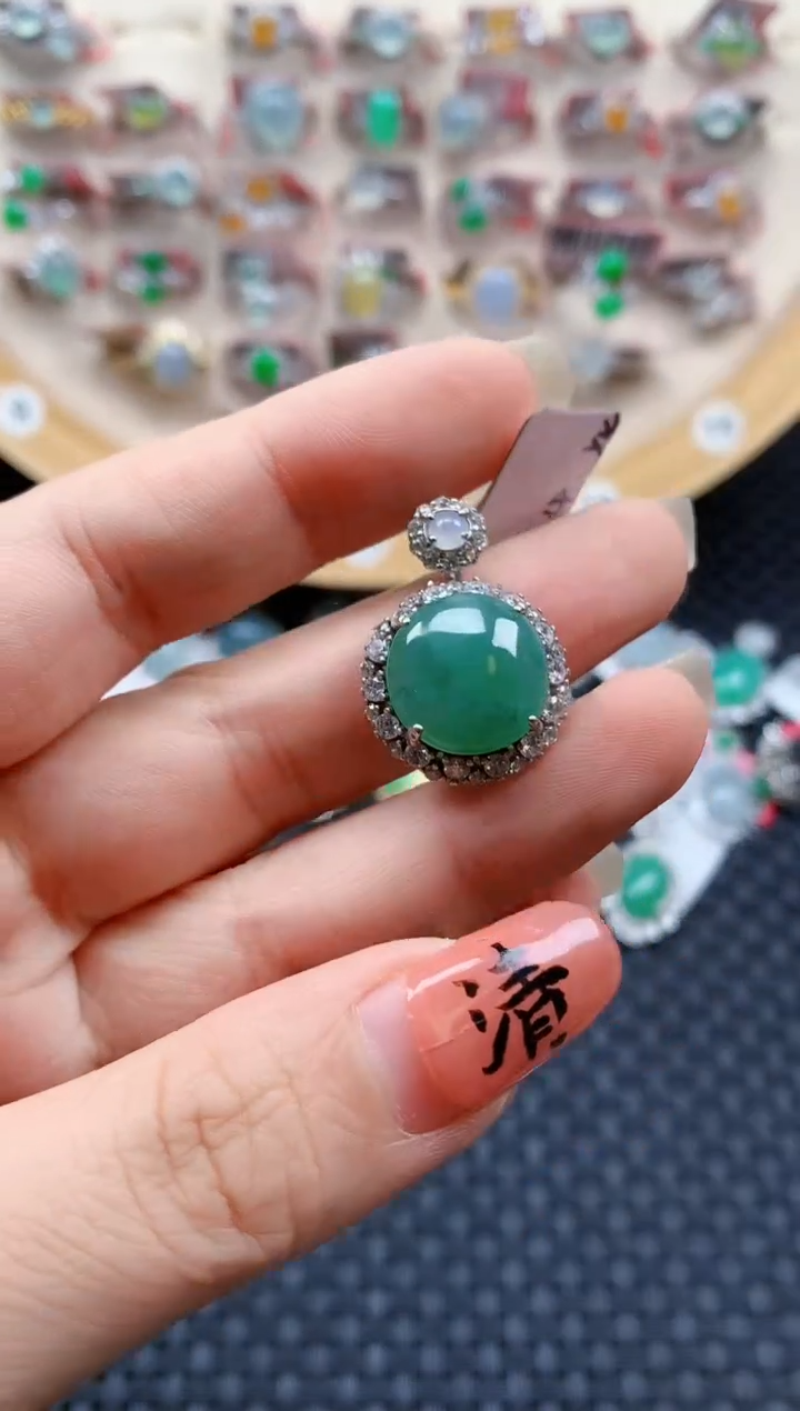银S925镶嵌戒指翡翠天然A货缅甸翡翠