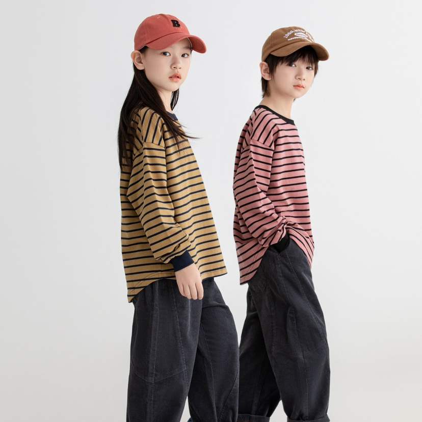 W272391【简约横杠】休闲宽松条纹儿童长袖