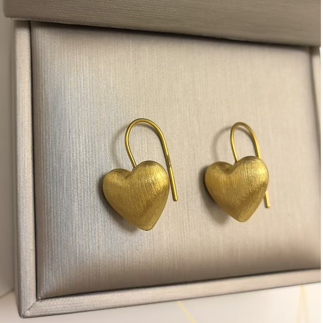 哑面拉丝爱心耳钩足金999黄金耳钉@ES031