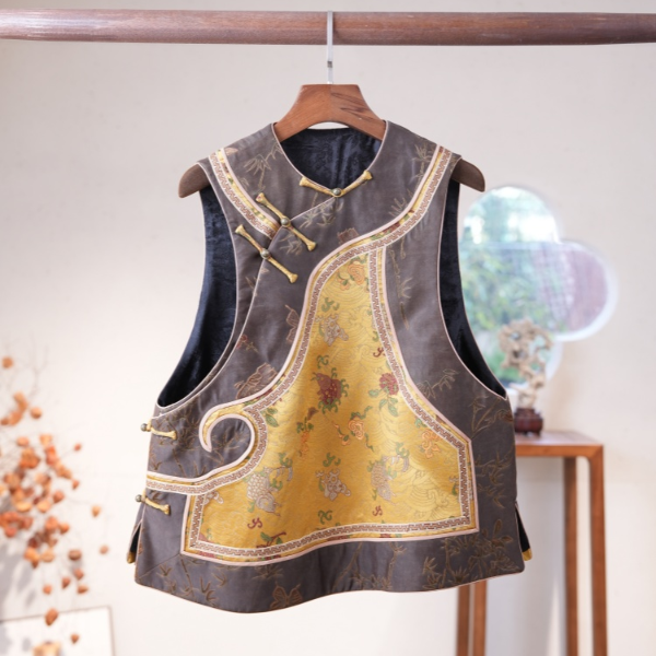 偏襟圆领马甲2334