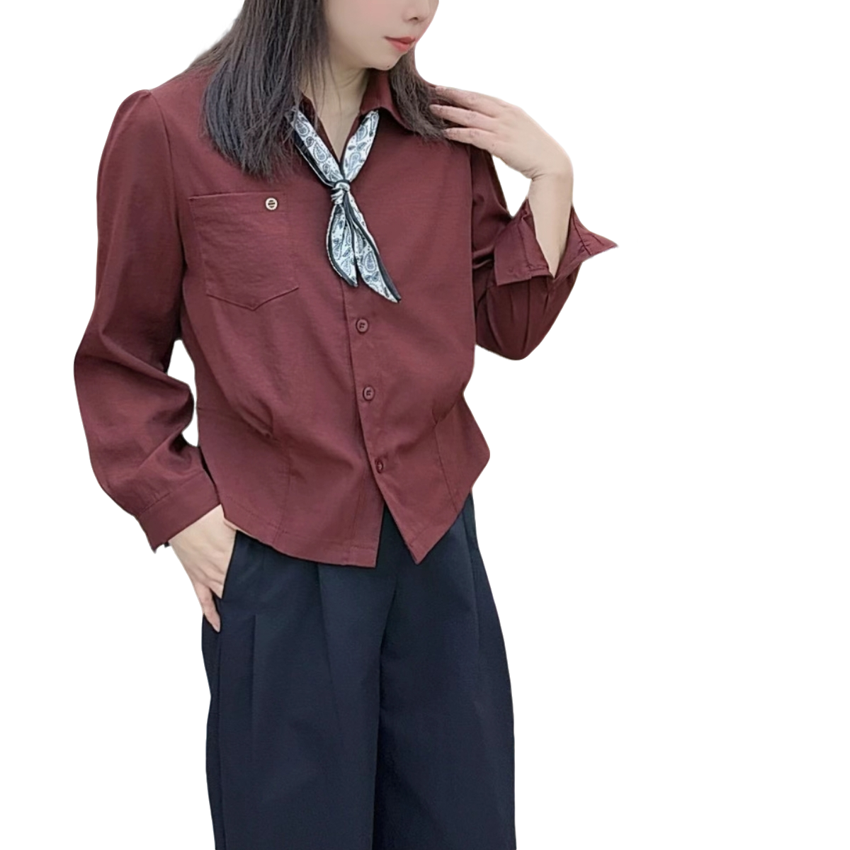 【珊珊服饰】秋季新款休闲显瘦衬衫配丝巾