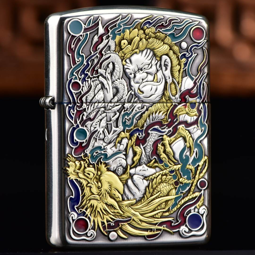 Zippo打火机正品 包银鎏金盔甲浮雕珐琅填彩不动明王防风DYJ1