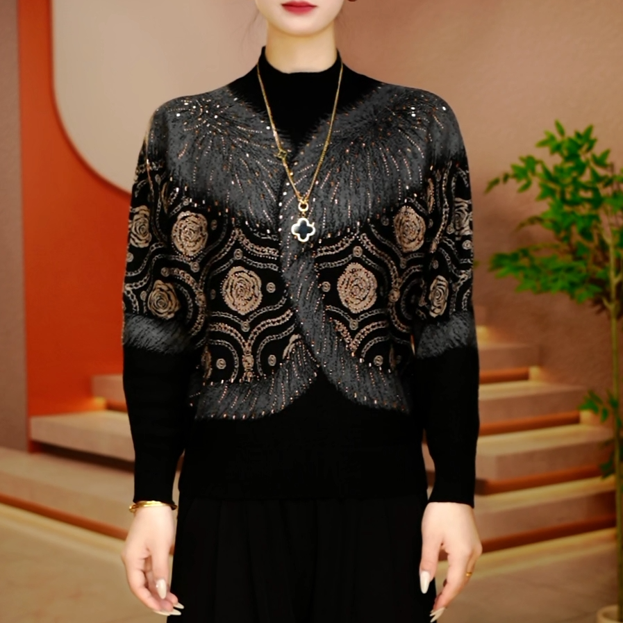 F250885-秋冬新款抗起球针织羊毛衫减龄洋气宽松女士气质时尚