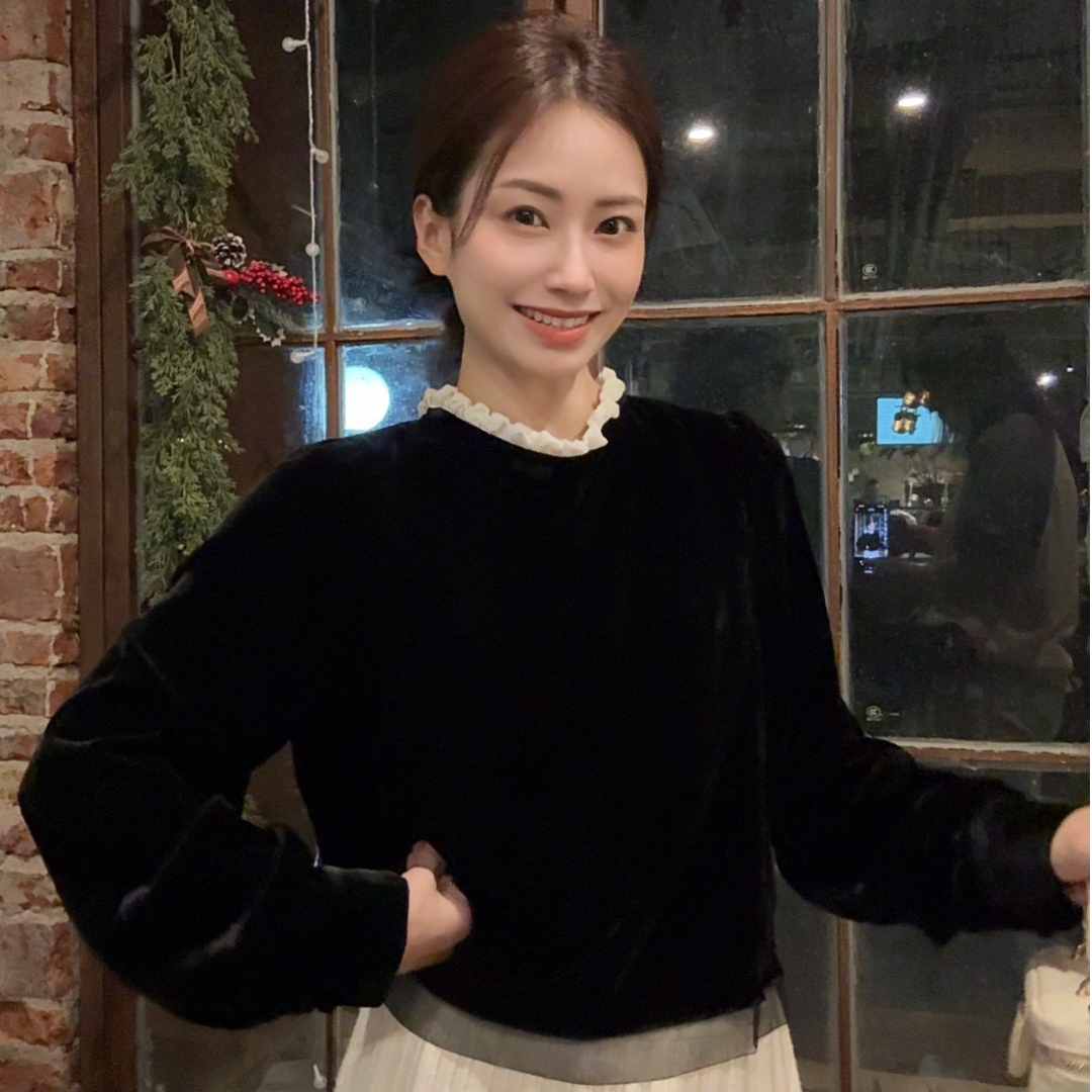 SUNCC自制 黑色温柔 蝴蝶结拼接法式气质高级优雅千金感丝绒上衣