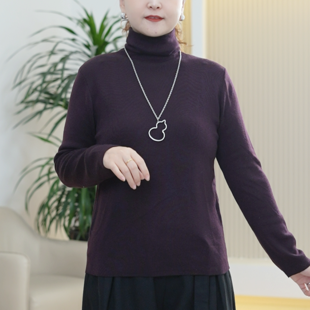 堆堆领美丽诺羊毛打底衫女大码弹力亲肤柔软百搭显瘦冬季上衣T恤