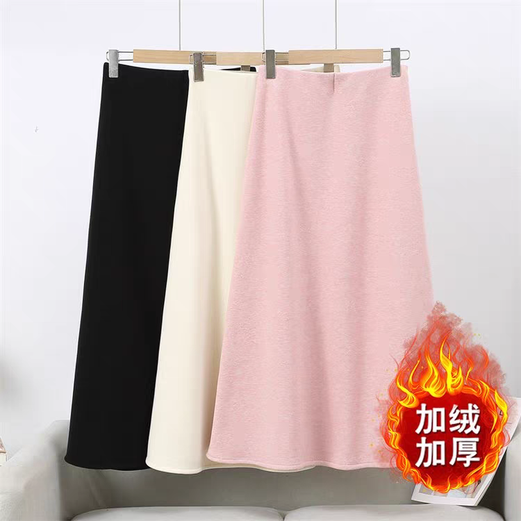 秋冬新款加厚法式糯米羊绒松紧腰A字气质百搭半身裙