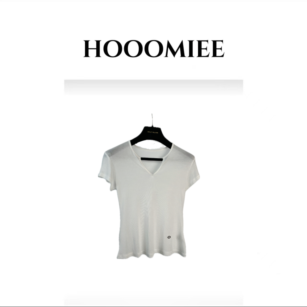 Hooomiee极简风亲肤舒适感白色V领短袖T恤L0237