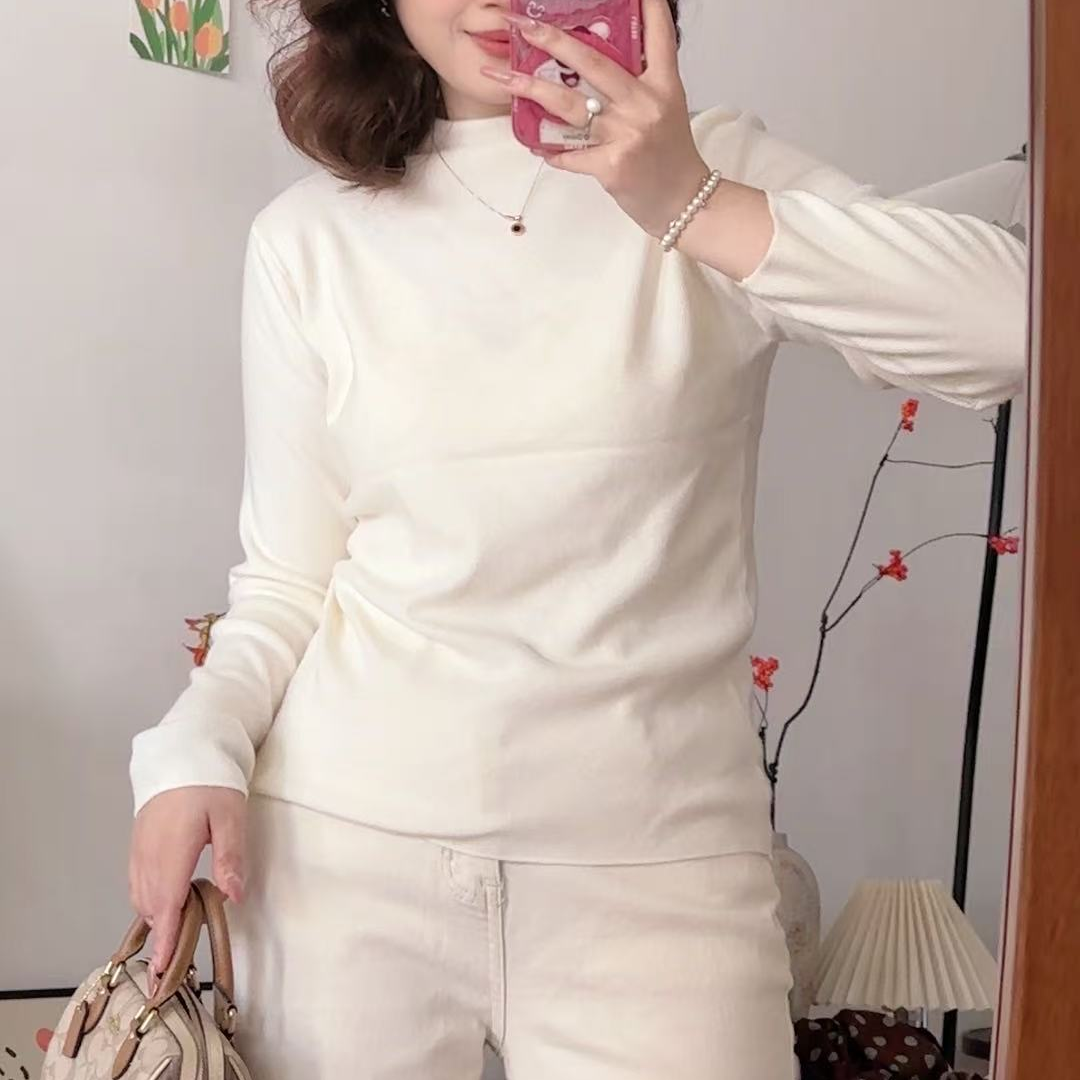 大码堆堆领长袖百搭纯色针织衫内搭2025秋冬时尚保暖打底衫