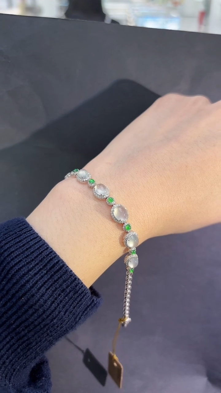 【闪购商品】翡翠手链18K金镶嵌翡翠蛋面手链多人不退不换