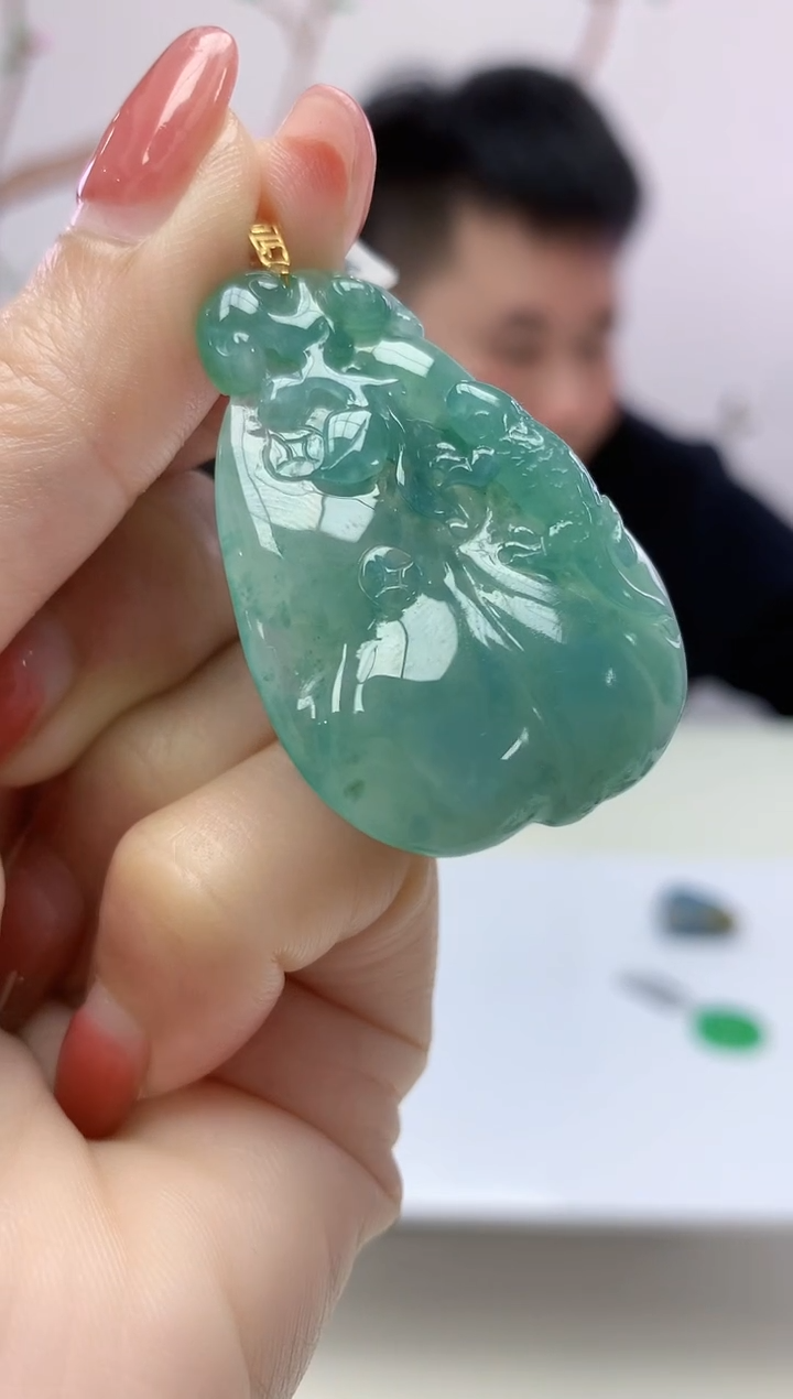 定制翡翠未镶嵌888xm-毛货挂件13赠金扣