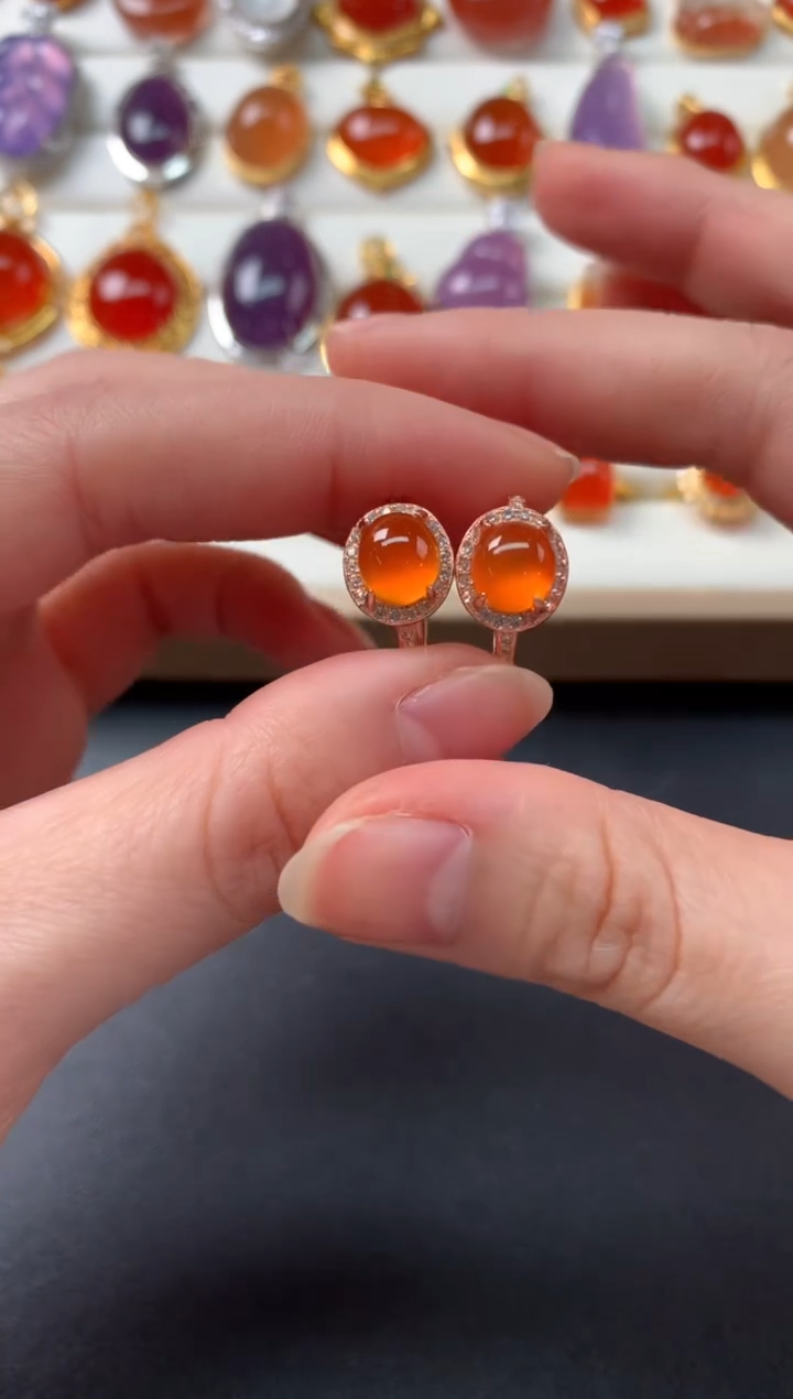 【闪购商品】南红玛瑙耳饰银S925镶嵌Z825|168