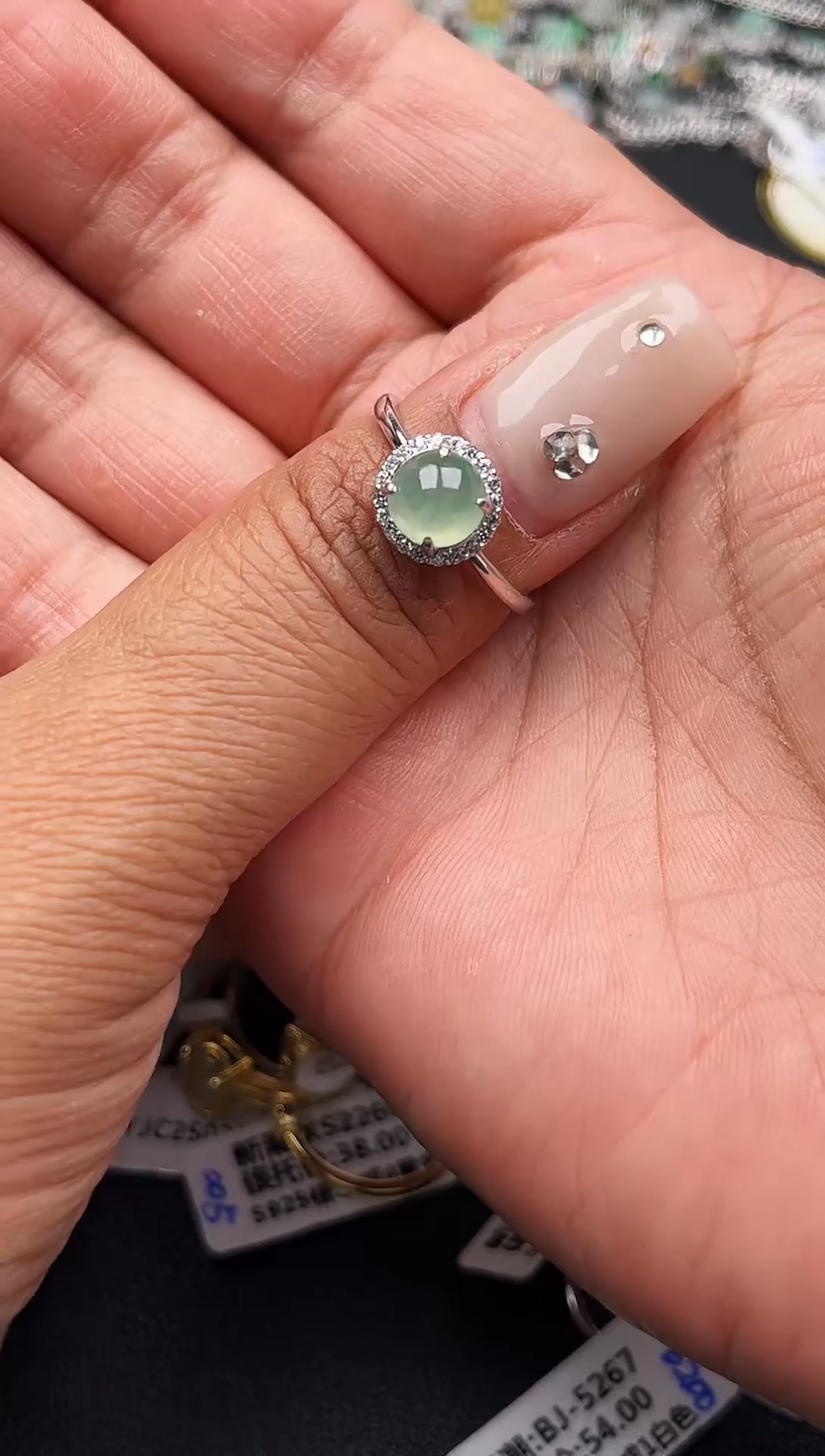【闪购商品】翡翠戒指银S925镶嵌缅甸天然A货翡翠S925银镶嵌