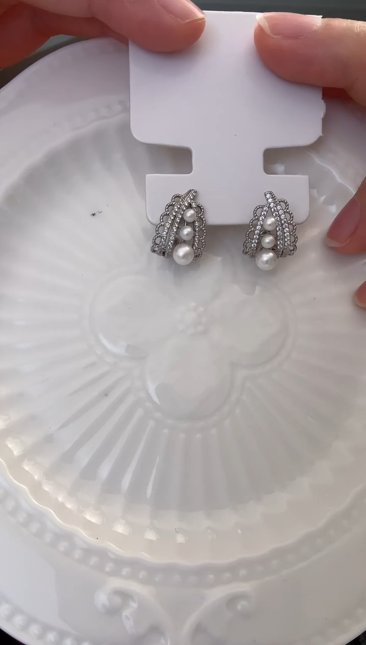 银S925镶嵌耳饰淡水珍珠z06