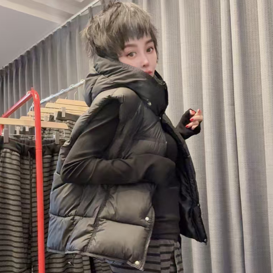 潮流款欧姐家净版黑色连帽棉马甲b
