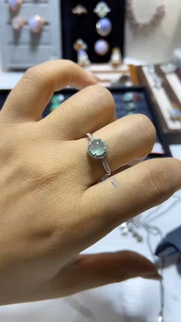 【闪购商品】翡翠戒指银S925镶嵌缅甸天然A翡翠戒指