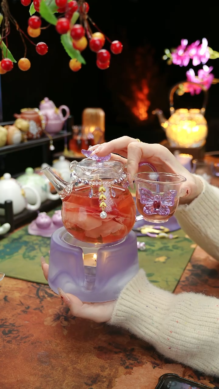 【闪购商品】紫色温茶台+茶壶+链子+杯子