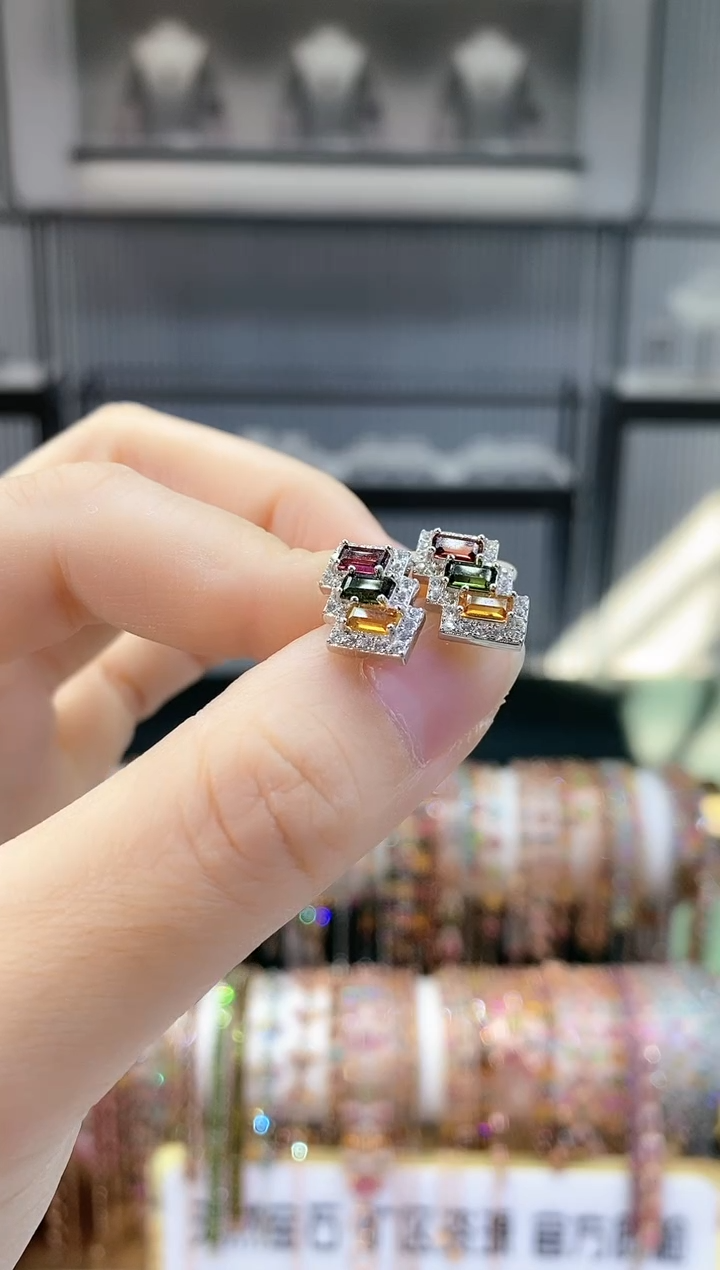 银S925镶嵌耳钉碧玺6666666666