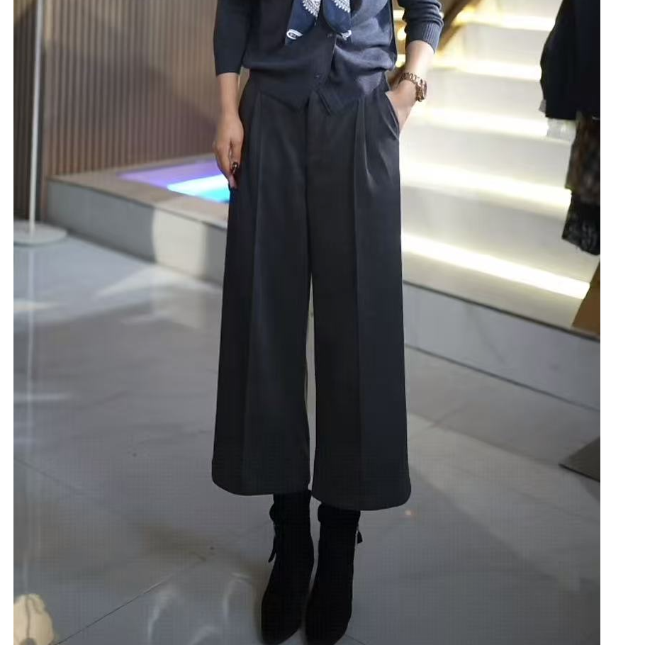 时尚百搭中分线直筒阔腿显瘦流浪裤八分裤W2+85+825