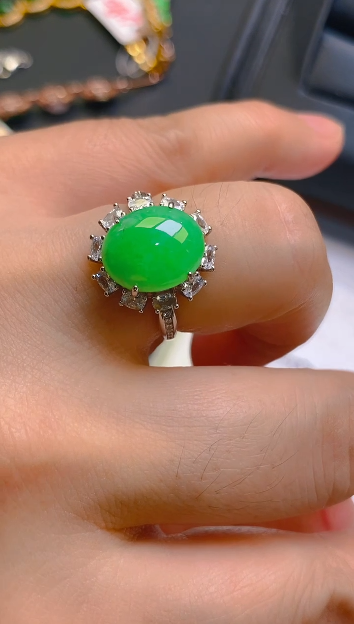 【闪购商品】翡翠耳饰银S925镶嵌天然A货翡翠1