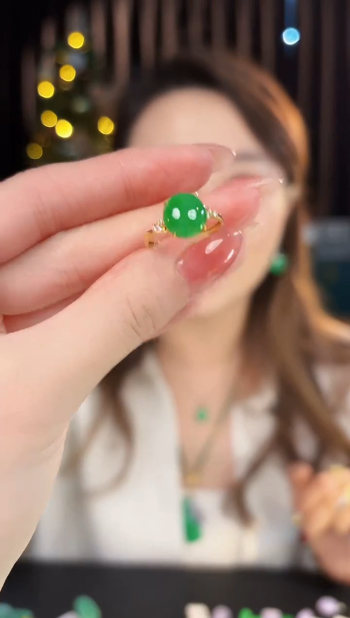 【闪购商品】翡翠戒指18K金镶嵌缅料A货/支持复检/一件