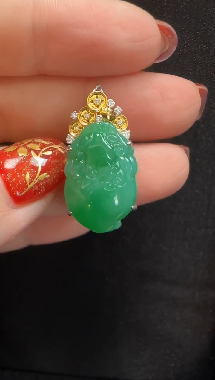 【闪购商品】翡翠吊坠(不含链)18K金镶嵌639貔貅