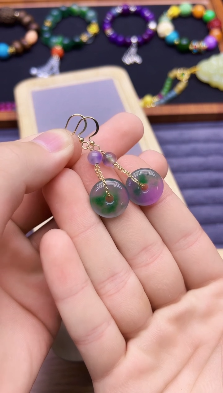 翡翠14K金镶嵌耳饰E234