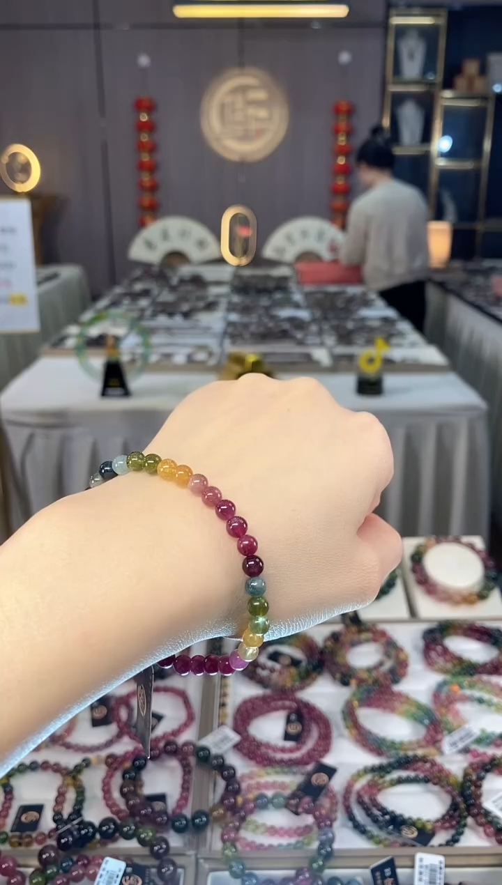 未镶嵌老矿碧玺色标彩虹单圈手串5mm+碧玺dan多样性发货一条