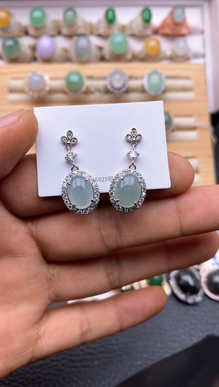 【闪购商品】翡翠耳饰银S925镶嵌6689