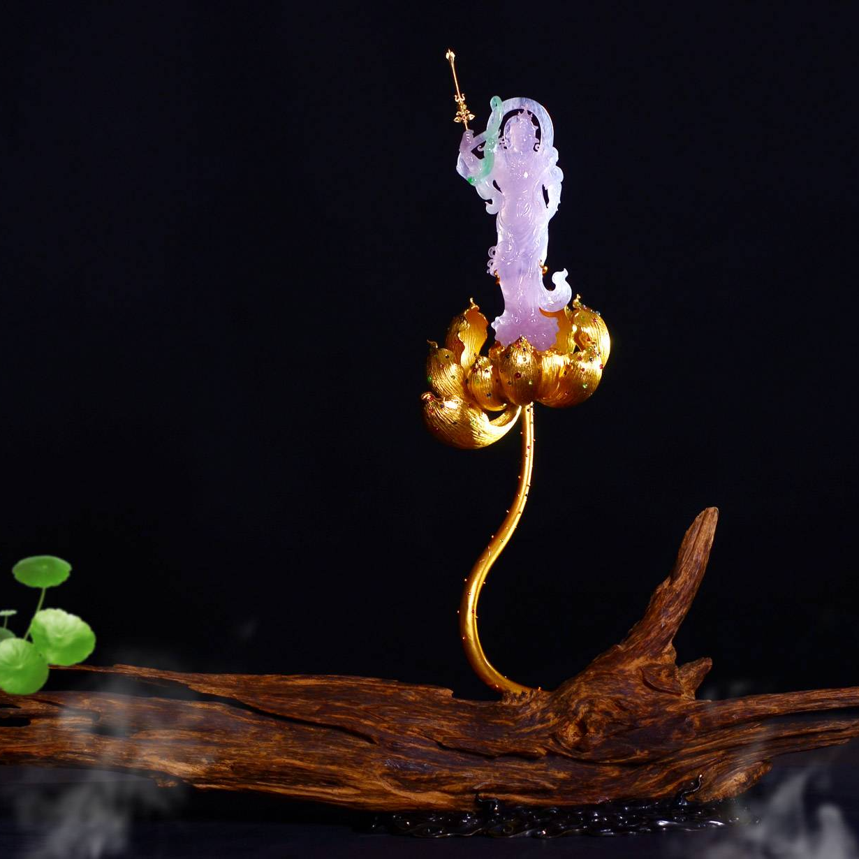 缅甸翡翠A货收藏级春带彩莲花生大士摆件