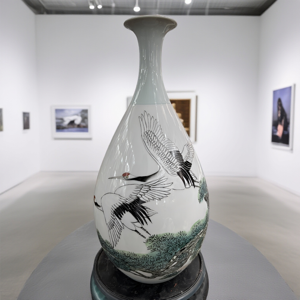 景德镇陶瓷玉壶春手绘插花摆件家居插花新中式客厅玄关装饰工艺品