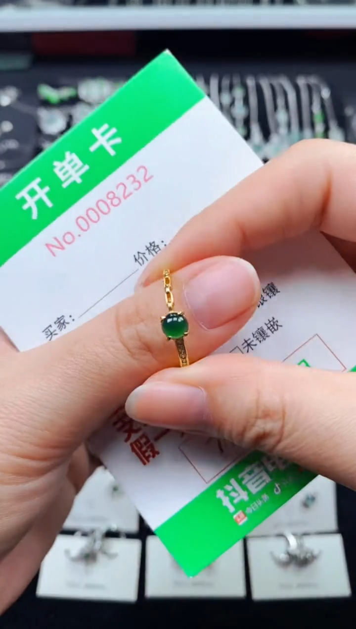 翡翠银S925镶嵌戒指8232