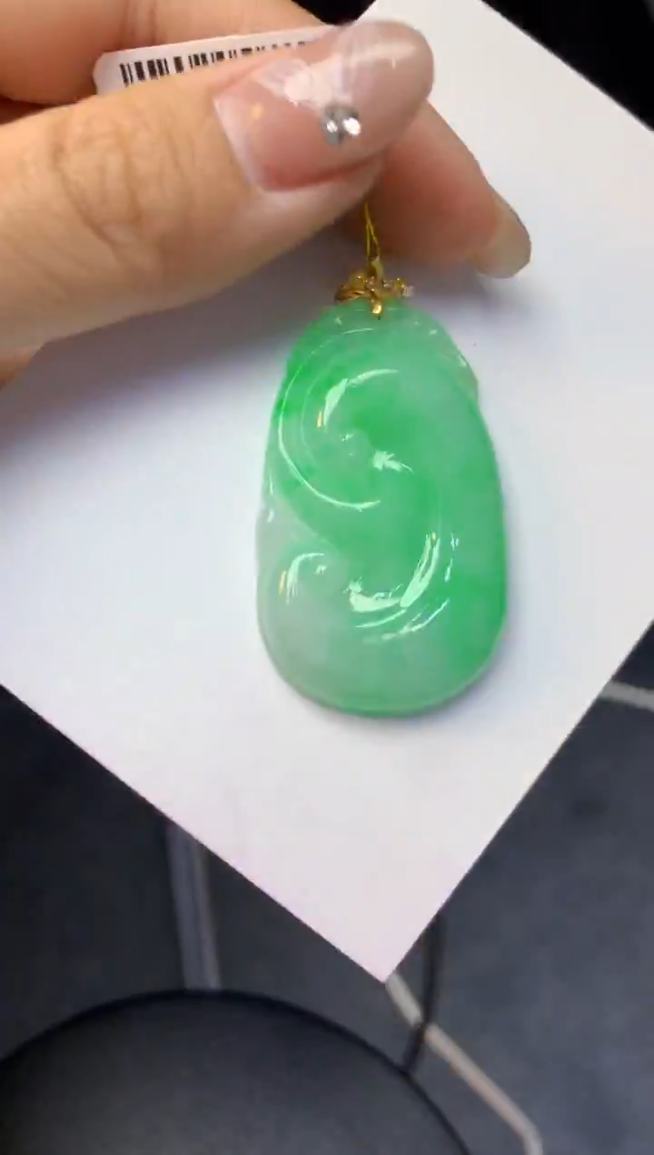 颈饰18K金镶嵌翡翠天然缅甸a货翡翠百元以上9元证书费自理