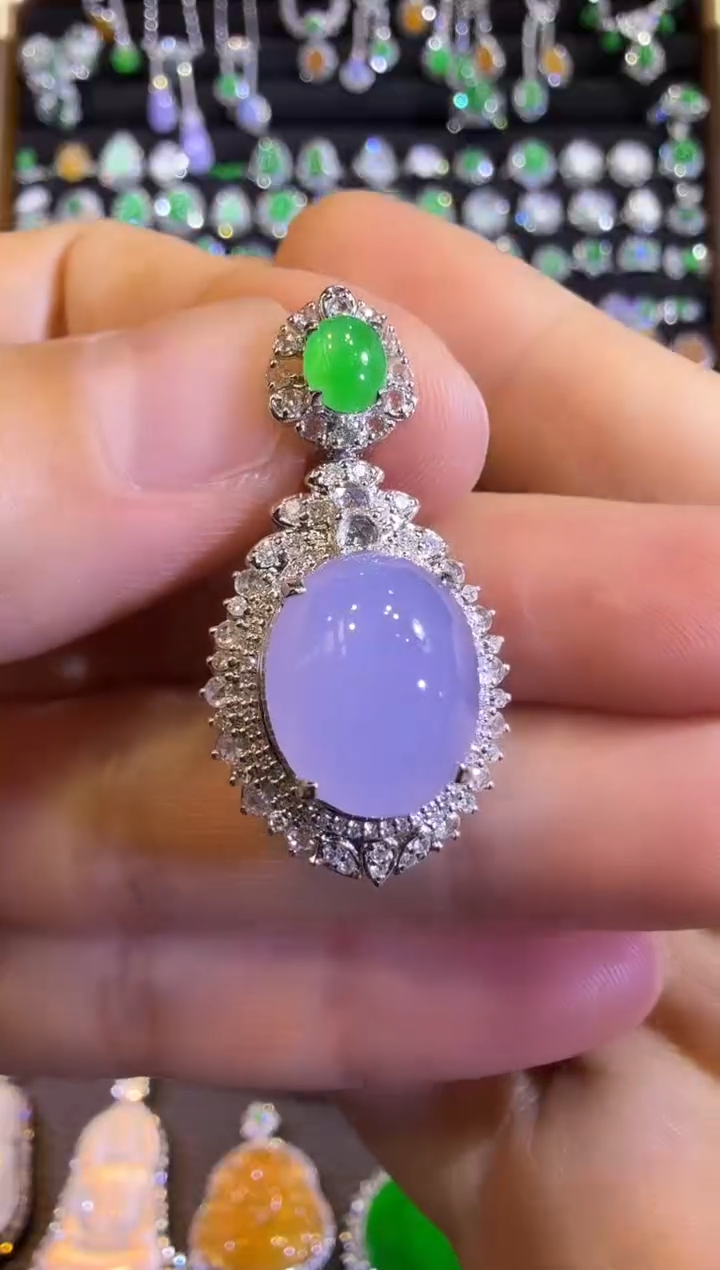 翡翠18K金镶嵌吊坠(赠链)冰紫小蛋面吊坠