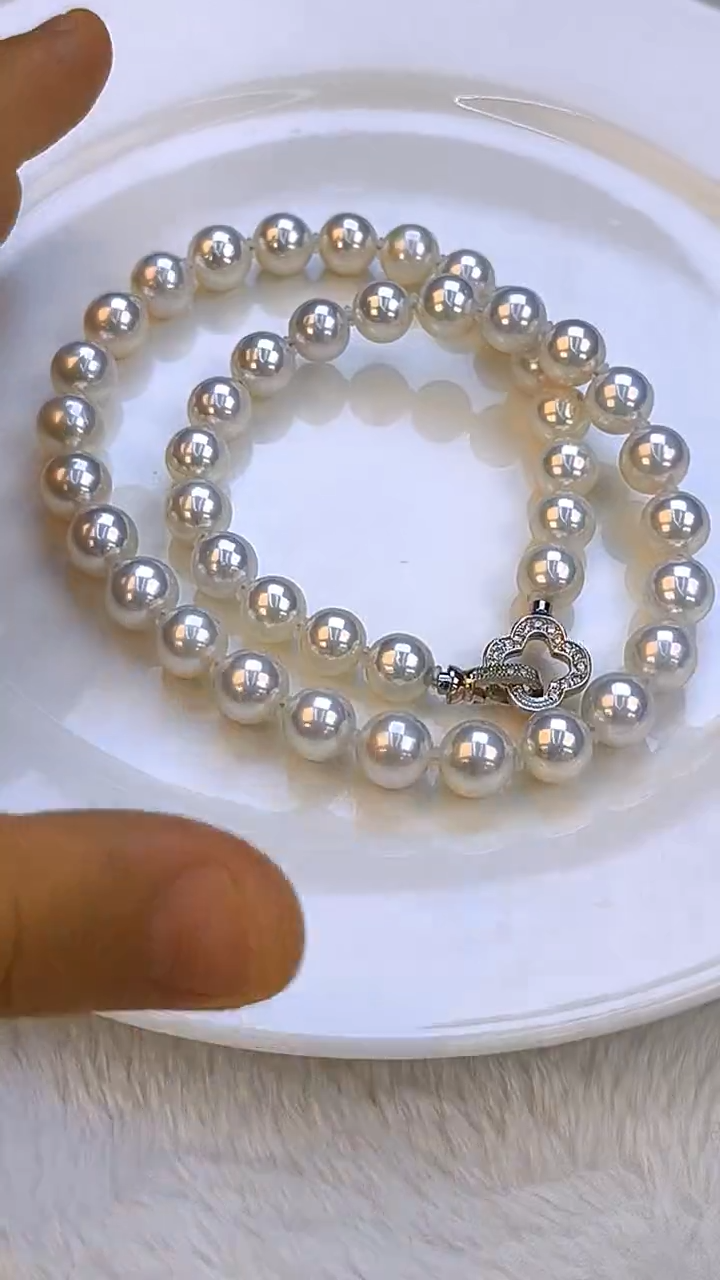 项链银S925镶嵌淡水珍珠9-10