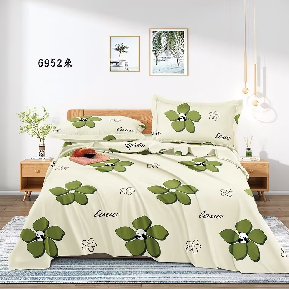 新款原棉粗布床单--绿花小熊200*240