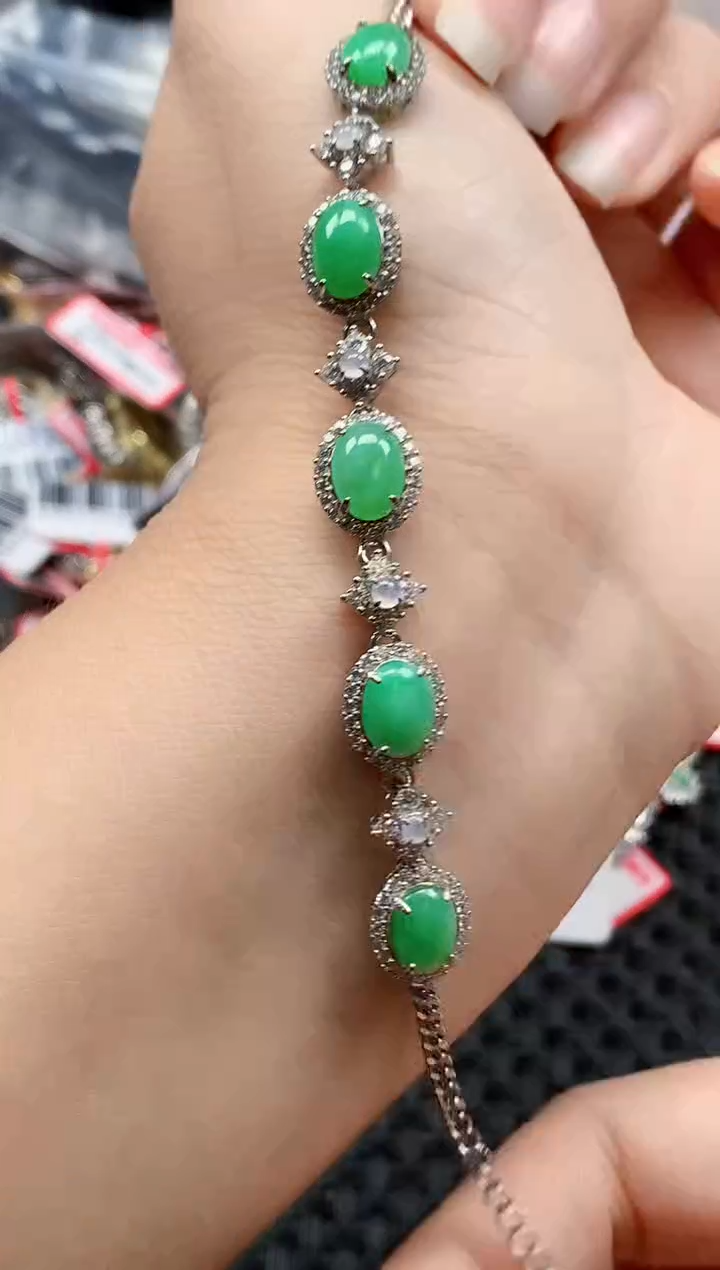银S925镶嵌戒指翡翠天然A货缅甸翡翠