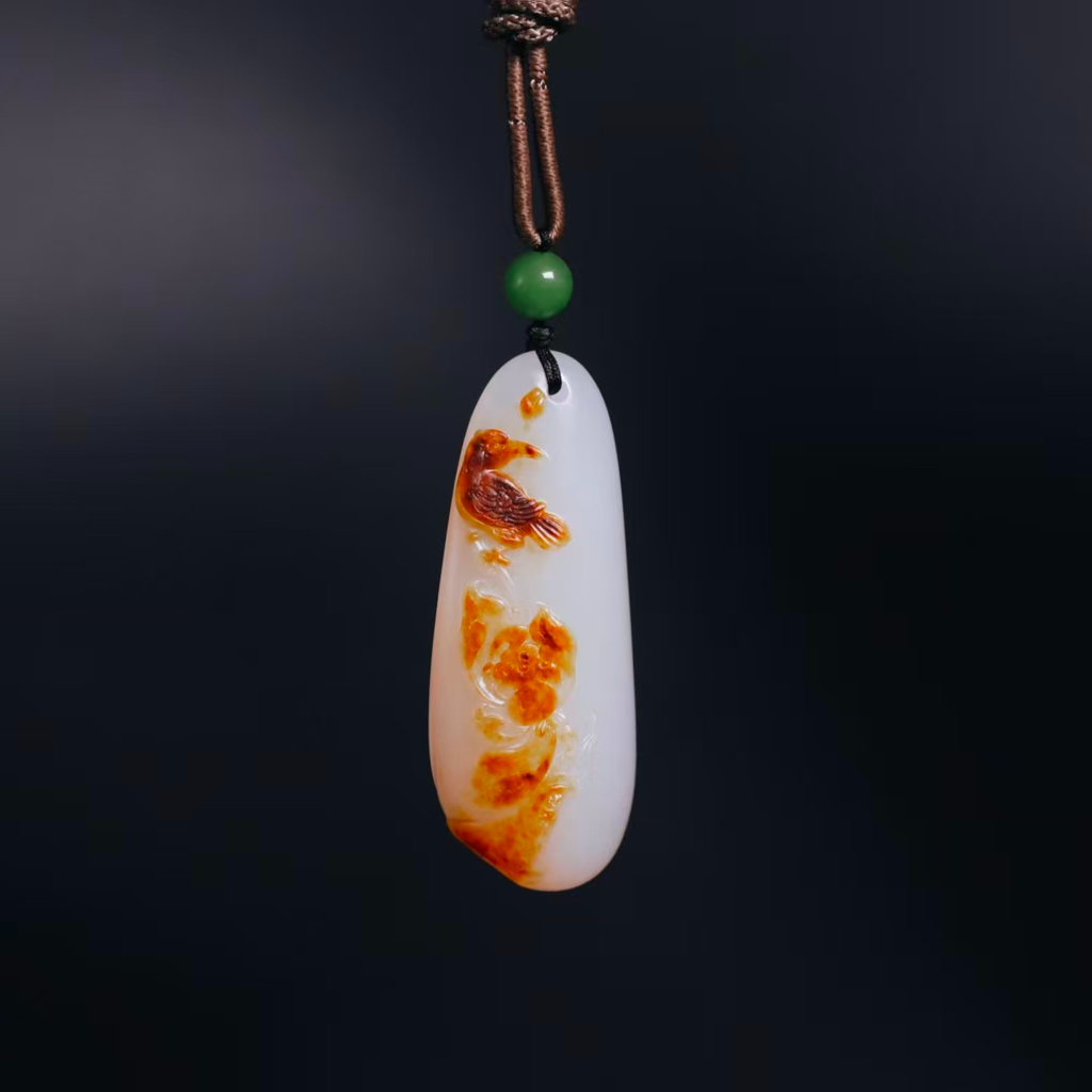精品和田玉挂件花鸟件