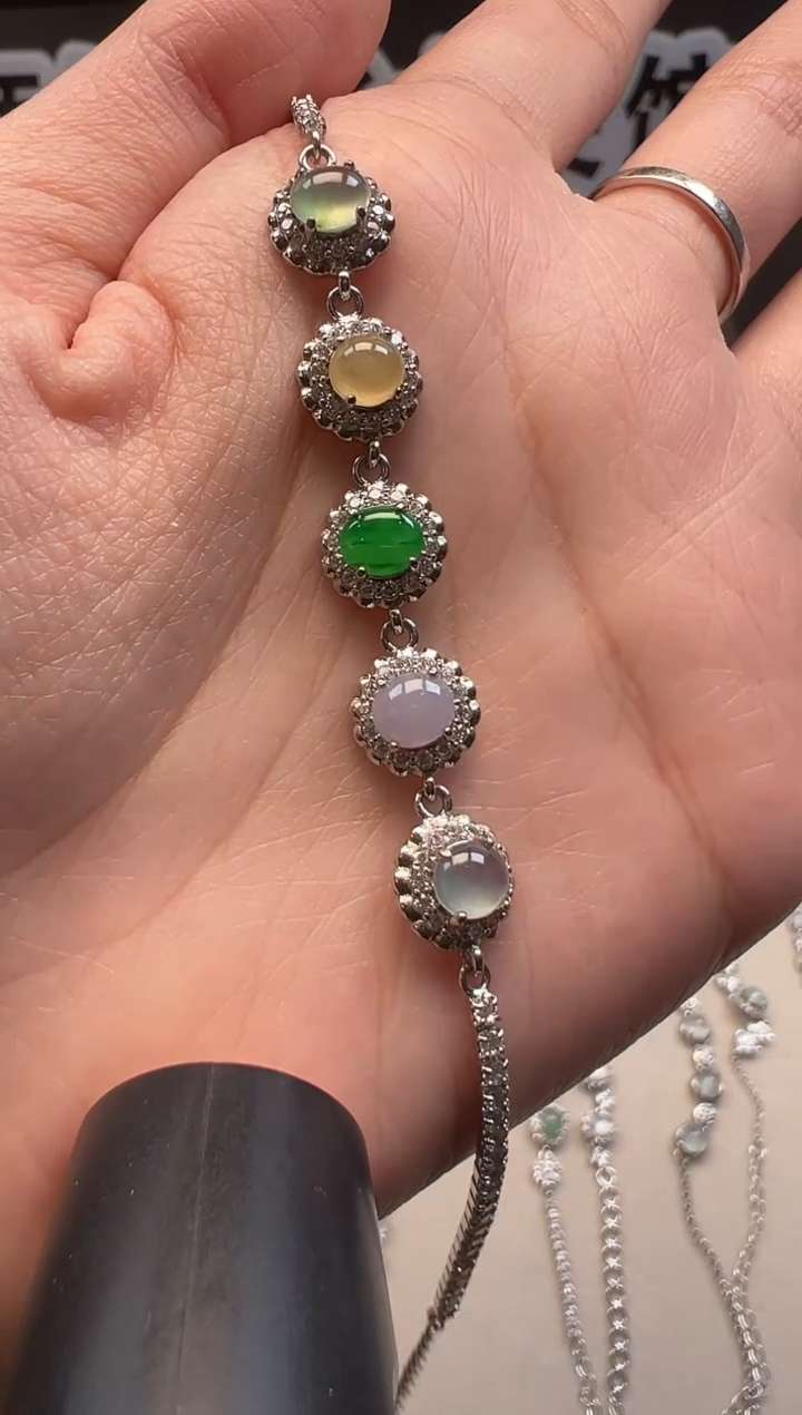 银S925镶嵌手链翡翠 缅甸珠宝严选