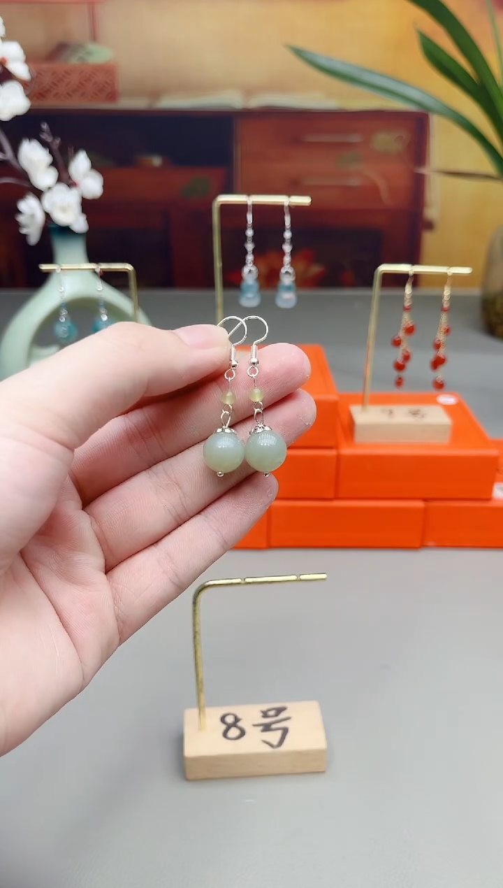 未镶嵌和田玉耳饰和田玉双连珠